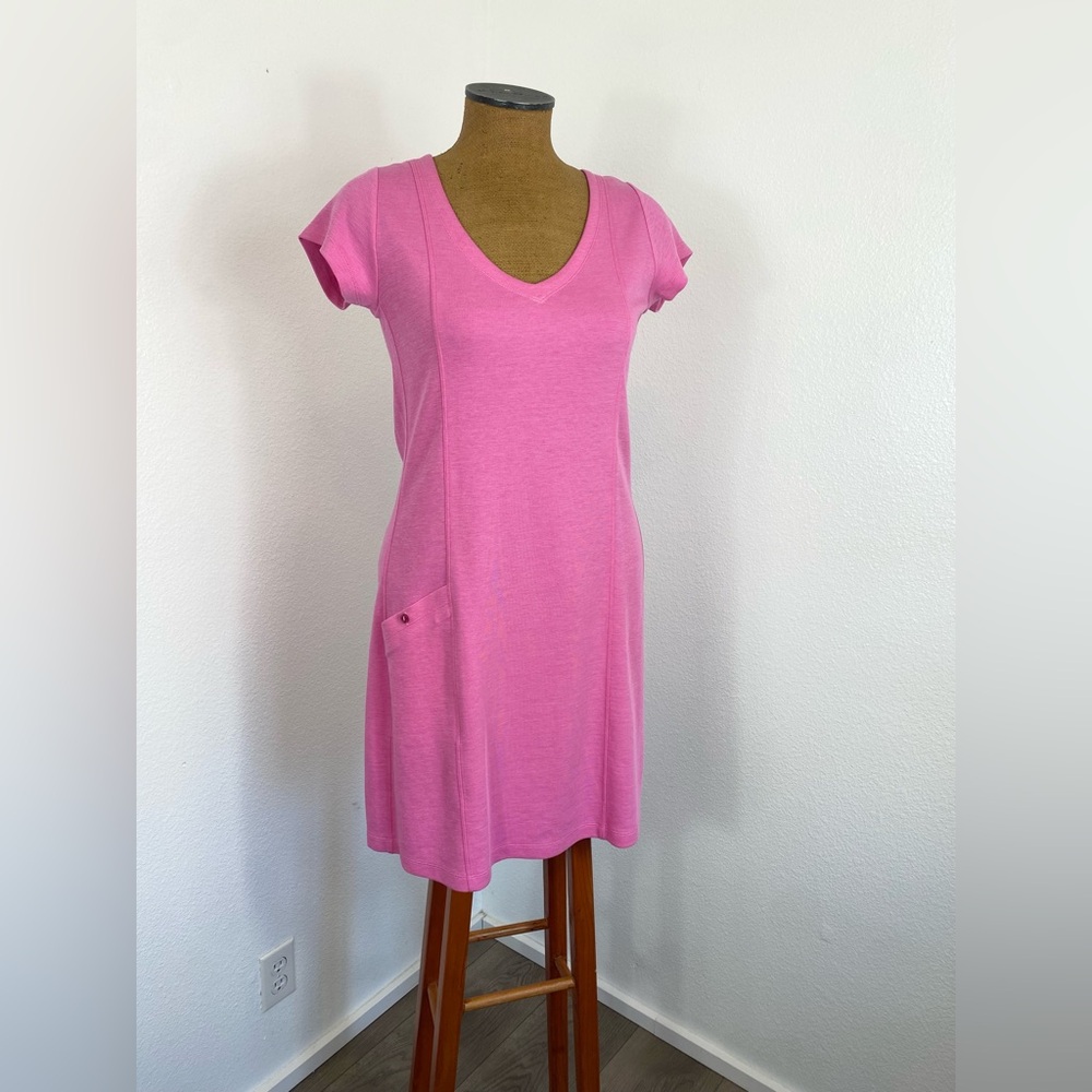 Horny Toad Women’s Dress Pink Cap Sleeve V Neck Size M Heathered Knit Athletic